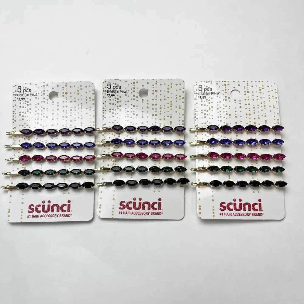 15-piece Scunci Goldtone Cute Multicolor‎ Rhinestone Bobby Metal Hair Pins